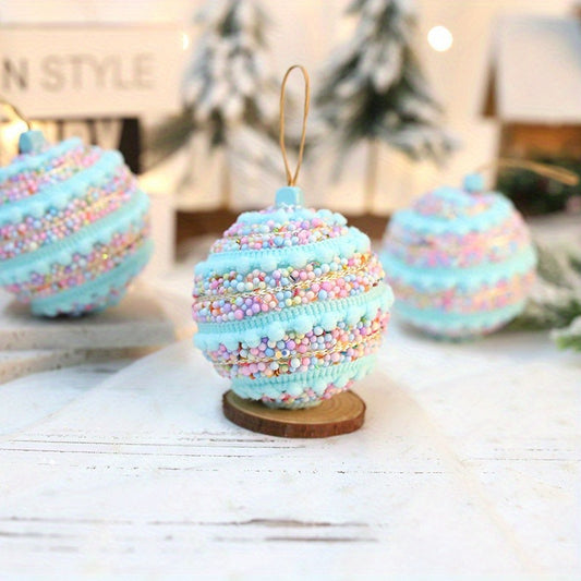 3pcs 8cm/3.15 Inch Colorful Macaron Pastry Candy Foam Christmas Ornaments, Plastic Holiday Decorations for Christmas Tree, DIY Crafts for Christmas, Halloween, and Winter Celebrations